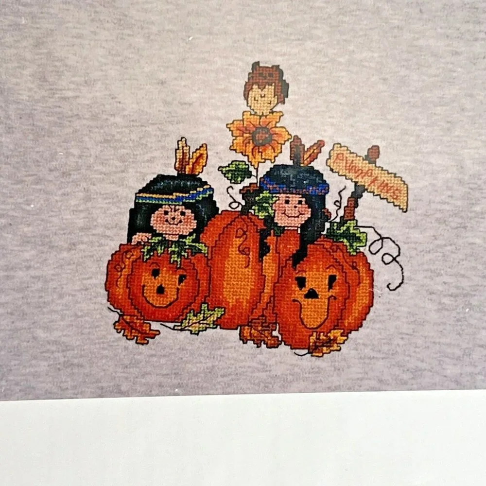 2 New Candamar Designs Cross Stitch Kit Indians and Pumpkins Scarecrow Halloween